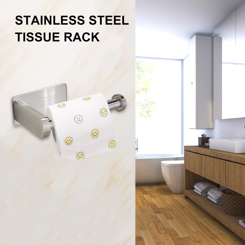 Hanging Toilet Paper Holder Paper Rack Stainless Steel Toilet Paper Roll Holder No Drilling Self-Adhesive Practical Roll Holder