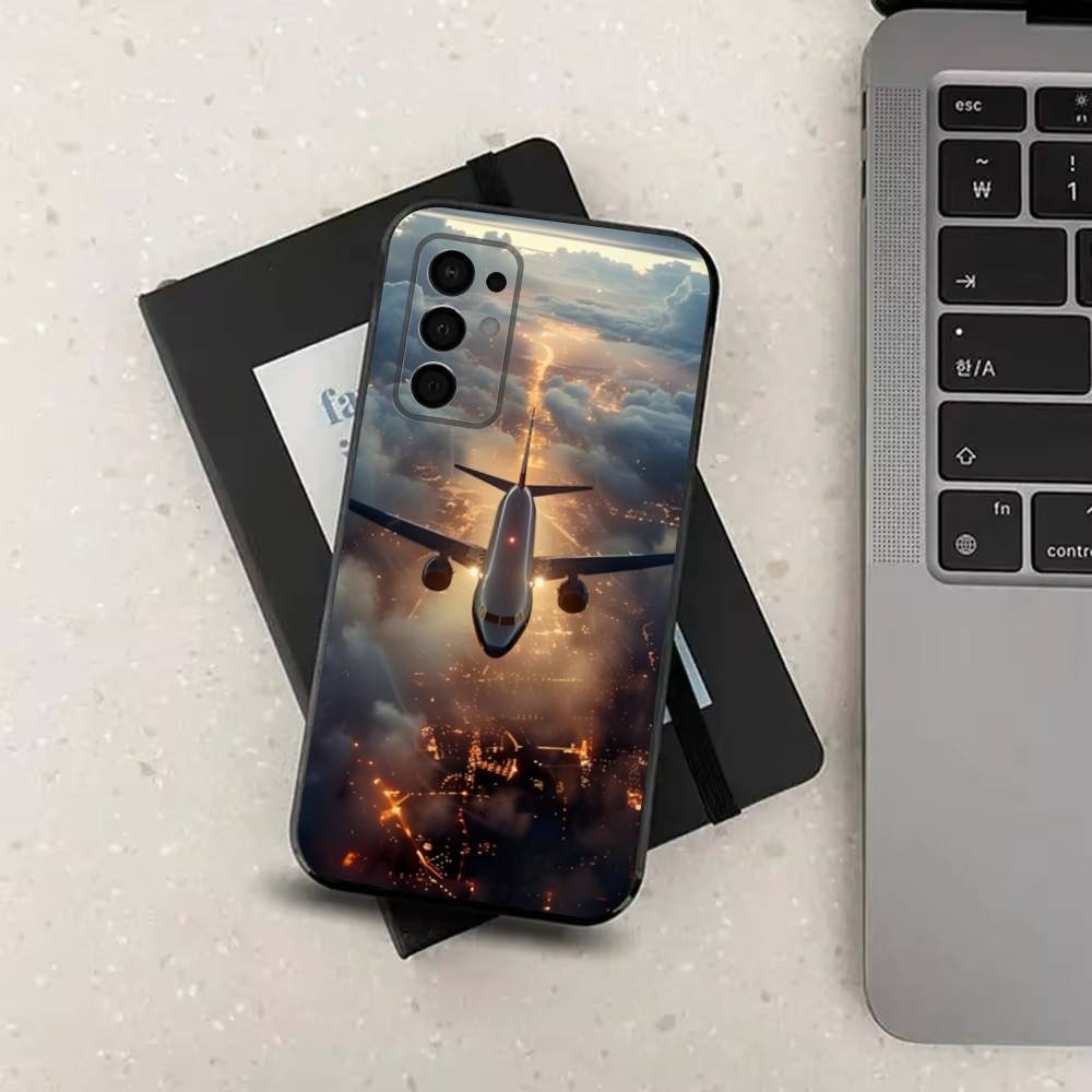 Арт Самолет Чехол для Самолета Для Samsung Galaxy A73,52,71,53,32,72,41,J7,22,Note,31,8,9,Мягкая Черная Силиконовая Крышка