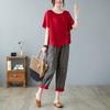 Fashion Wide Leg Pants Cotton Linen Set Summer Women's New Chinese Style Buckle Irregular Top Two-piece Set Women
