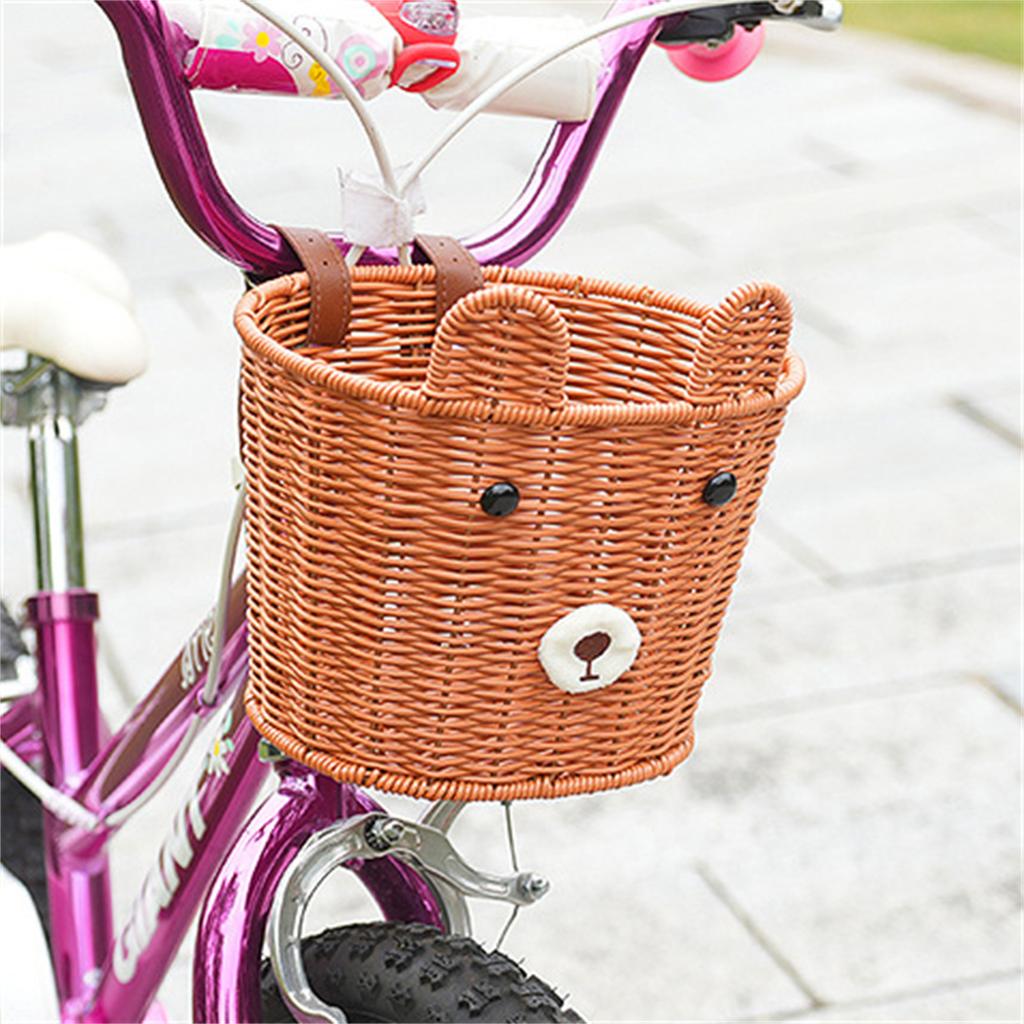Vintage Woven Front Basket for Kids Bike Natural Rattan Bicycle Basket with Metal Bracket Fits Balance Bike Children Bicycle Accessories