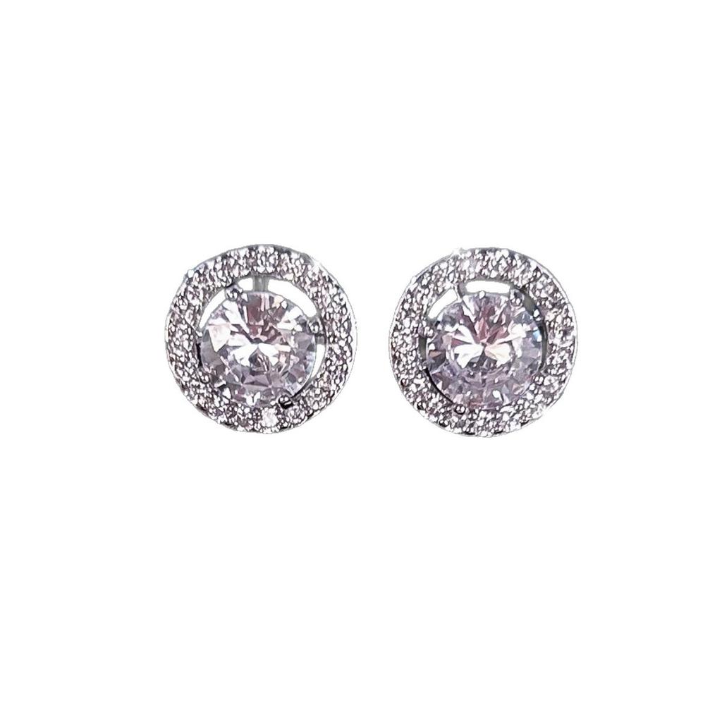 Round zircon stud earrings full of diamonds, super flash earrings, versatile earrings with design sense and temperament