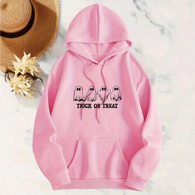Женские весенне-осенние повседневные спортивные худи свободного кроя с капюшоном, длинным рукавом и большим карманом, с принтом привидения на Хэллоуин, пуловер, толстовка, топ
