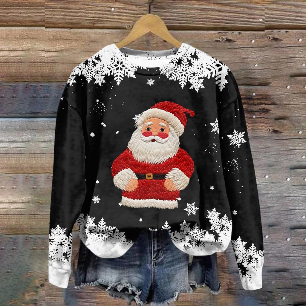 Women's Fashion Christmas Printed Long Sleeve Loose Round Neck Sweatshirt Top