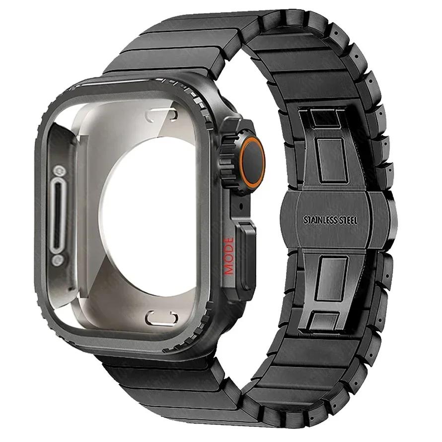 Металлический корпус + ремешок из нержавеющей стали для Apple Watch Band Ultra 3 2 49 мм 11 10 46 мм Защитный корпус Обновление Iwatch 9 8 7 SE 45 мм 44
