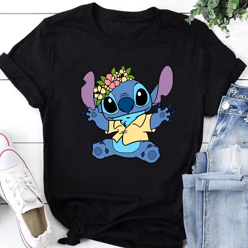 2026 Unisex TShirts Kawaii Lilo Stitch Print Female Tshirt Short Sleeve T Shirts Female Streetwear Clothing Tops Tee