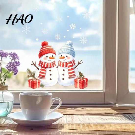 Removable Window Film for Winter Christmas Snowman Static Glass Sticker, PVC Waterproof Decals Holiday Decorative Scenes Home Decoration, Snowflake