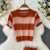 Летний женский шикарный полосатый вязаный свитер и брюки, комплект из двух предметов, пуловер с коротким рукавом и костюм с широкими брюками