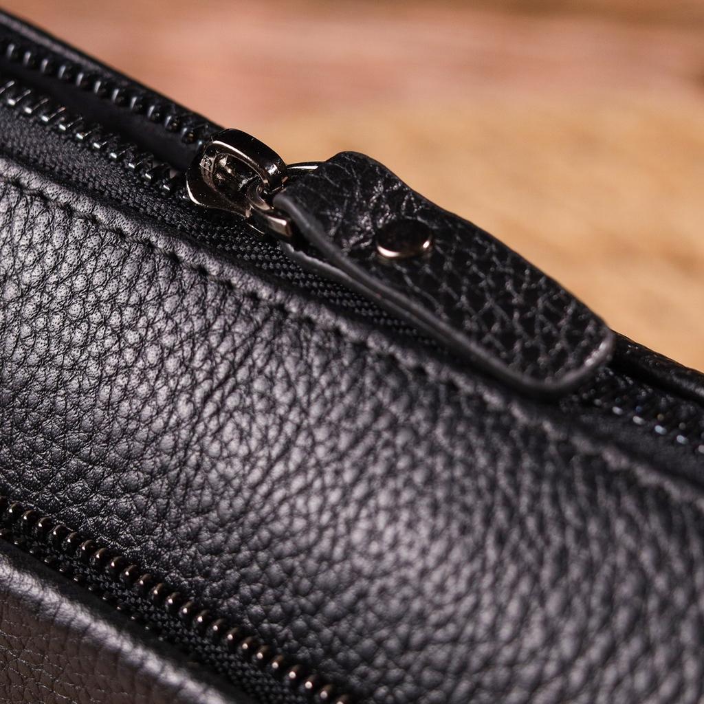 Spacious Men's Clutch Made of Genuine Grained Leather CANPELLINI 21557 Black