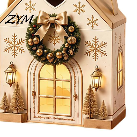 Christmas House Gift Holders Wonderland Cottage Box, Shaped Paper Treat Boxes, Holiday Festive Cabin Packaging Snack Holder with Handle for