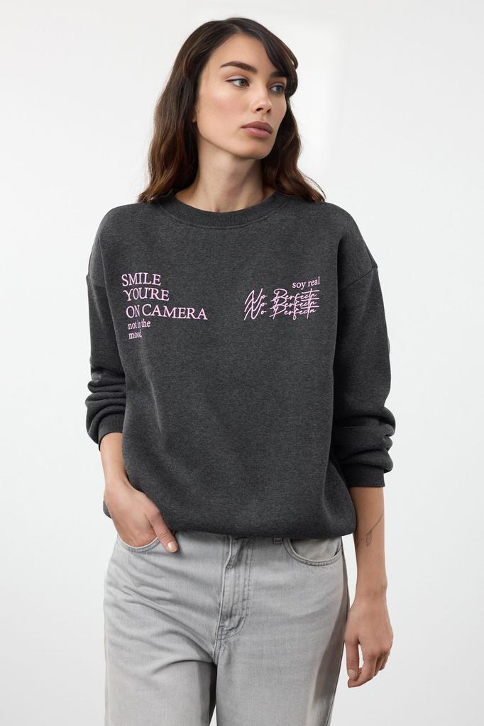 Женская модная стильная толстовка синяя с круглым вырезом, базовая посадка, толстая флисовая вязаная толстовка с принтом внутри