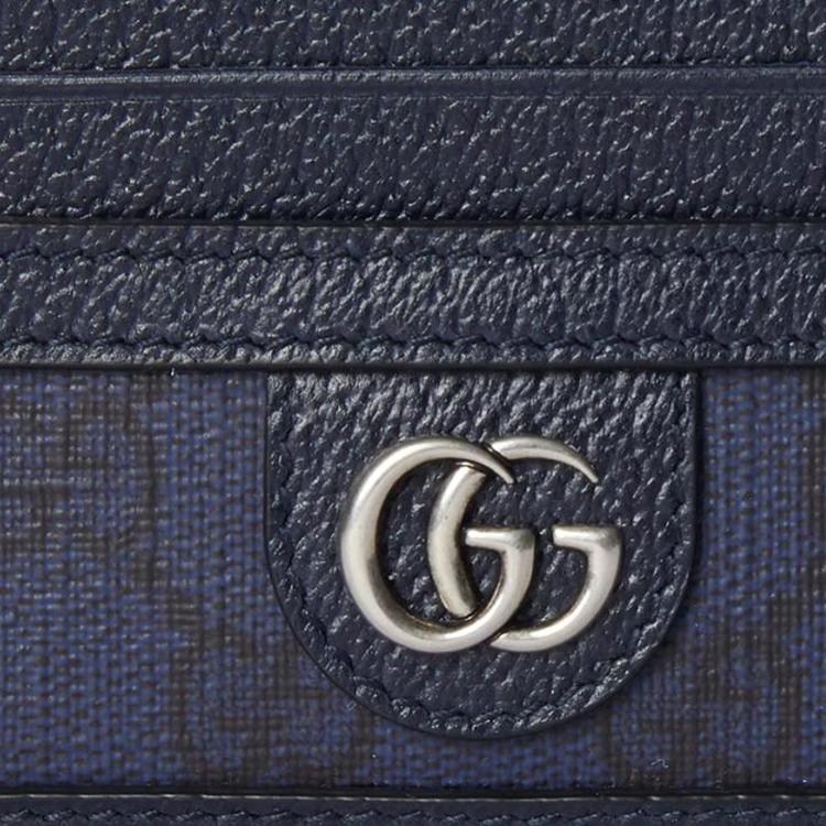 Gucci Ophidia Double G Серебряная фурнитура Канва Держатель для карт Мужские аксессуары Синий 791747-UULBN-4055