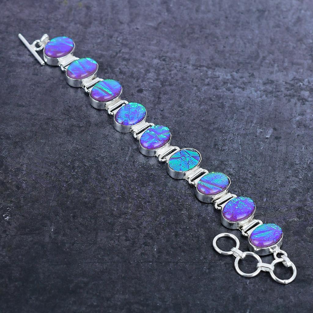 Браслет ручной работы из серебра 925 пробы с фиолетовым триплетным опалом 7-8 дюймов E1k73