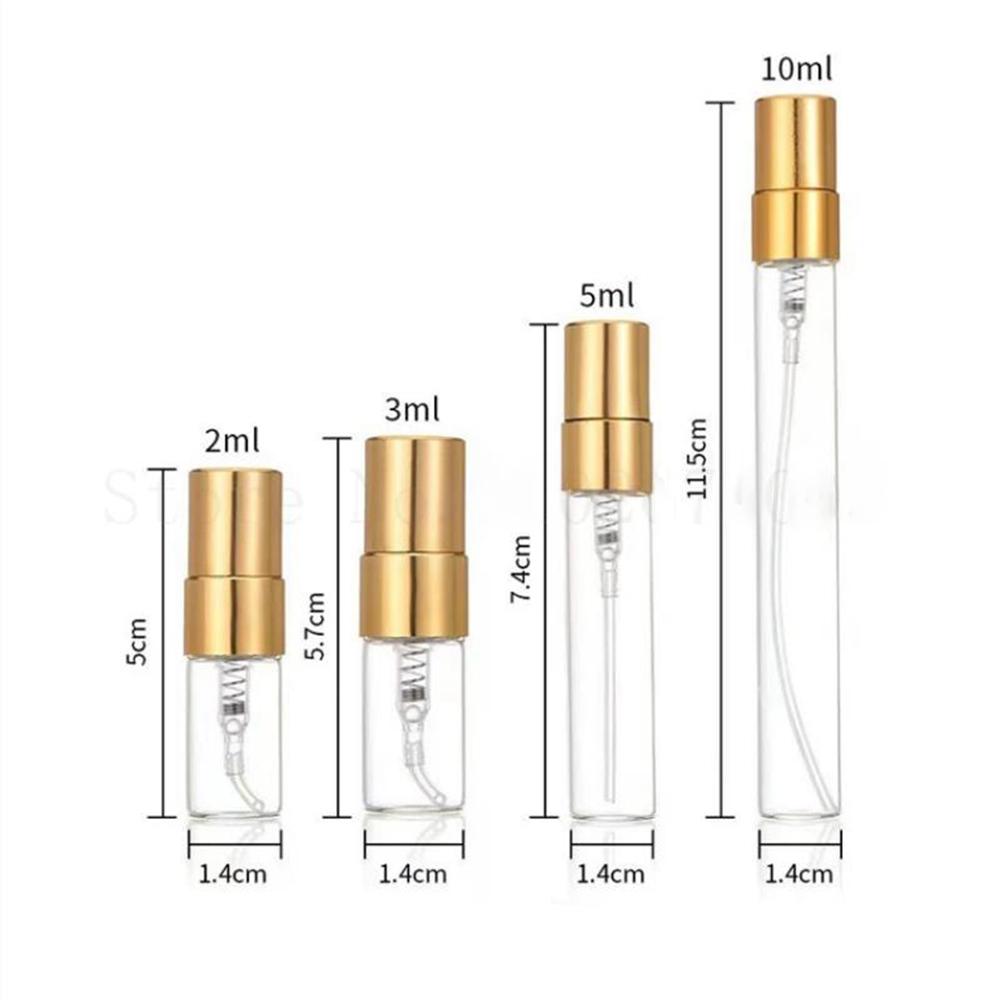 30/50pcs 100pcs 2ml/3ml/5ml/10ml Glass Refillable Perfume Bottle Empty Spray Bottle Atomizer Perfume Bottles Metal spray bottle