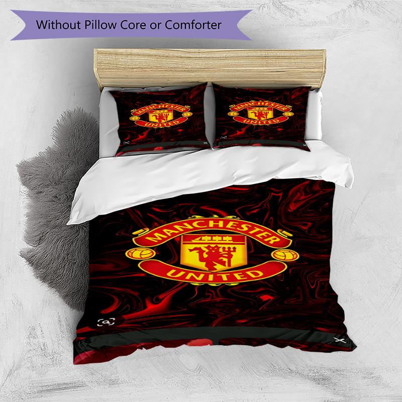 3pcs Duvet Cover Set (1*Duvet Cover + 2*Pillowcase, Without Core),Football United F.C Print Bedding Set, Bedroom Decor, All‑Season, Birthday Gift