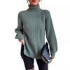 autumn and winter medium and long knitted sweater with shoulder sleeves and high lapel neck split ends. European and American sweaters and tops fo