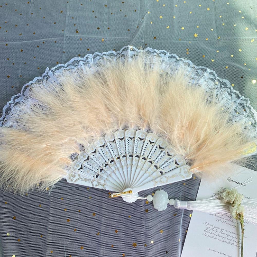 Lolita Feather Fan with Pendant Dance Performance Fans Fashion Feather Folding Fan Wedding Gift