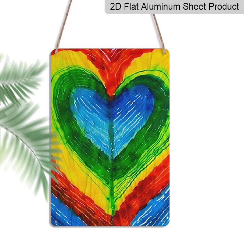 2D Flat Vintage Rainbow Heart Aluminum Sign - 7.87*11.8 Inchs Multicolor Pastel To Rainbow Colors (Pink, Orange, Yellow, Green, Indigo, Violet