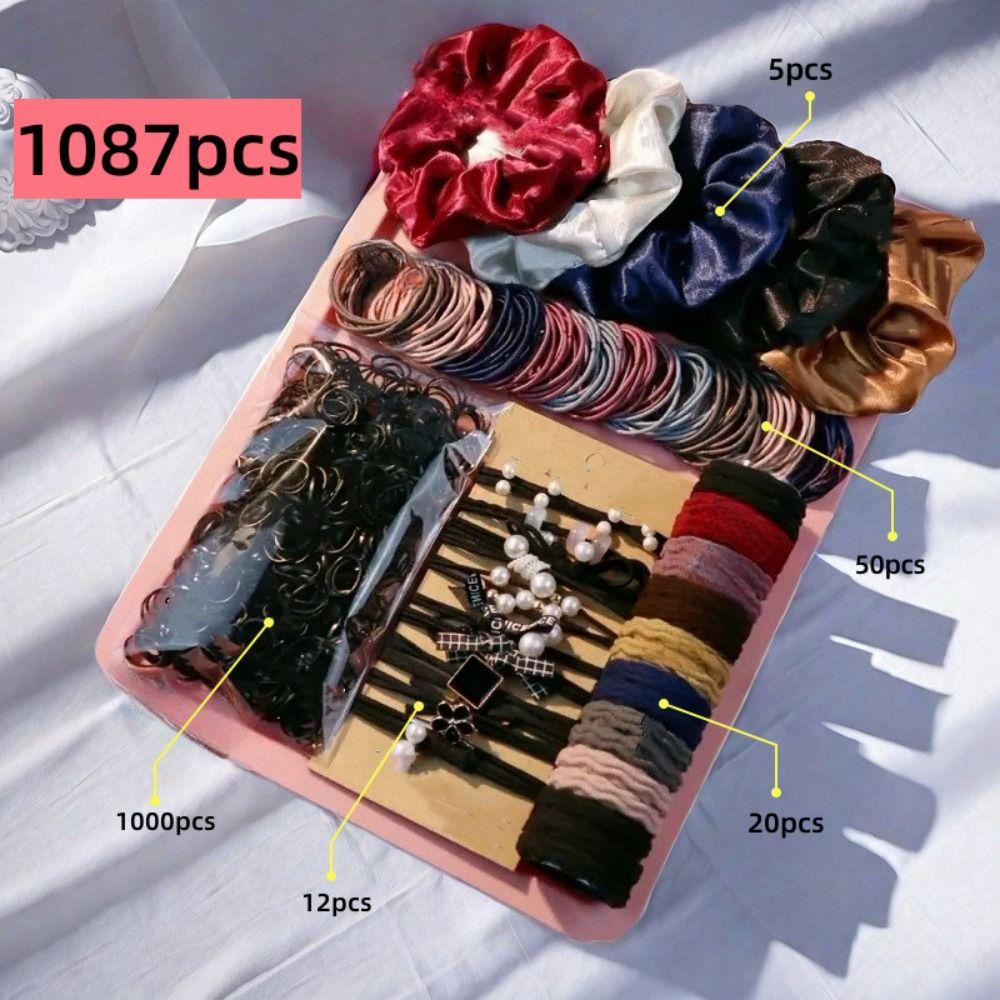1087Pcs Multi-Style Hair Ties Set Elastic Ponytail Holders Pack Hair Decor Set for Women Girls