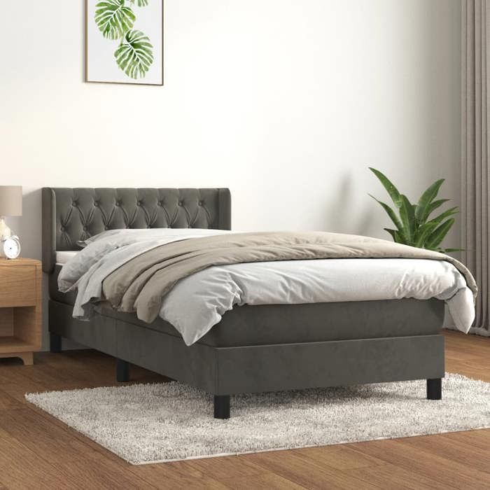 Maison Exclusive - Sommier à lattes de lit et matelas Gris foncé 90x190 cm Velours