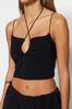 Women's Fashion New Undershirt Black Halter Neck Spaghetti Strap Cotton Stretchy Crop Knitted Undershirt