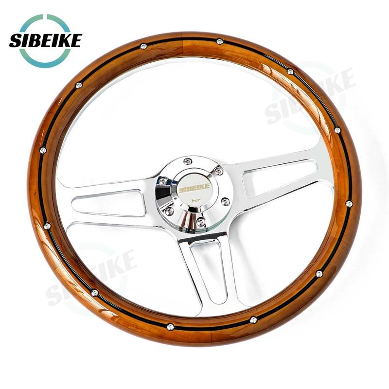 350mm Classic Solid Wood Steering Wheel Universal Retro Car Sports Steering Wheel with Rivet