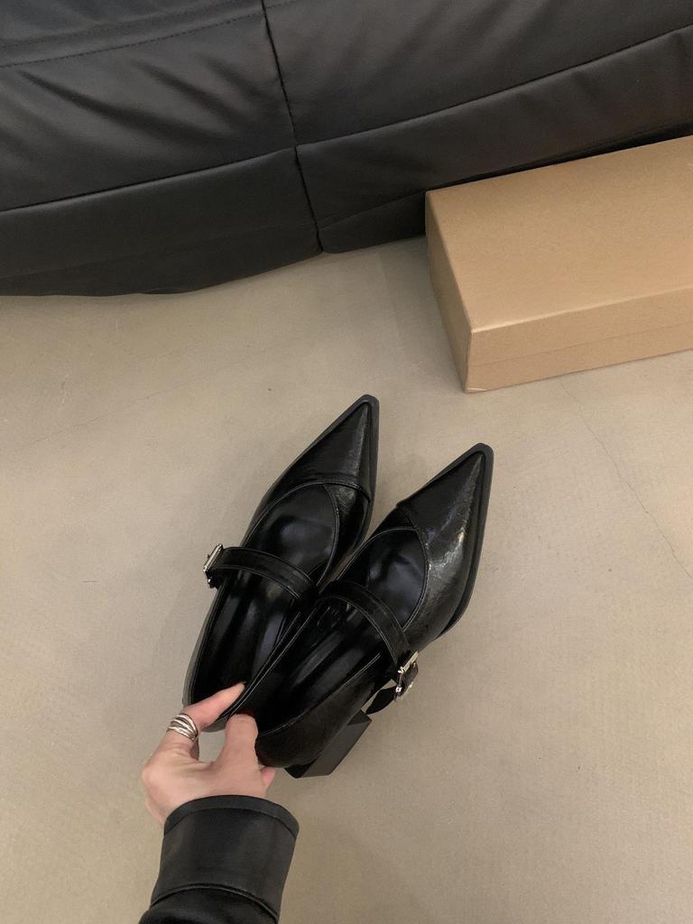 Французские туфли Мэри Джейн на среднем каблуке, черные, кожаные, женские туфли 2024 года, новые весенне-осенние белые туфли с острым носком