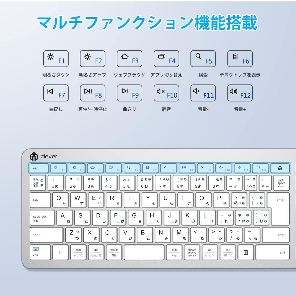 iClever Bluetooth Wireless Japanese Full 122h Long Pantograph Numeric Keypad OS Automatic Japanese Instruction Manual Compatible with Keyboard,