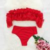 Sexy Red Ruffle Bikinis Swimsuits Women 2024 High Waist Swimwear Off Shoulder Bathing Suit Beachwear Bandeau Biquini