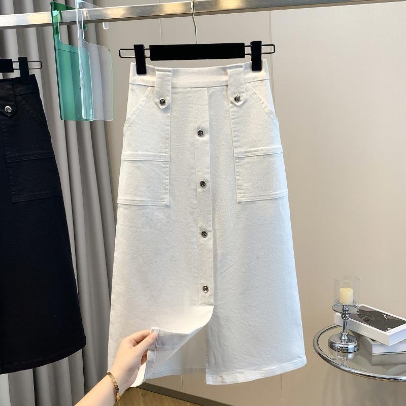 DIMANAF 2025 Большие размеры Весна Джинсовые юбки Женская одежда Карманы Мода А-силуэт Джинсовая юбка Высокая талия Кнопка