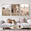 Landscape Beige Wall Art Canvas Painting Grassland Animal Poster Tiger Cow Deer Print Nordic Wall Pictures for Living Room Decor