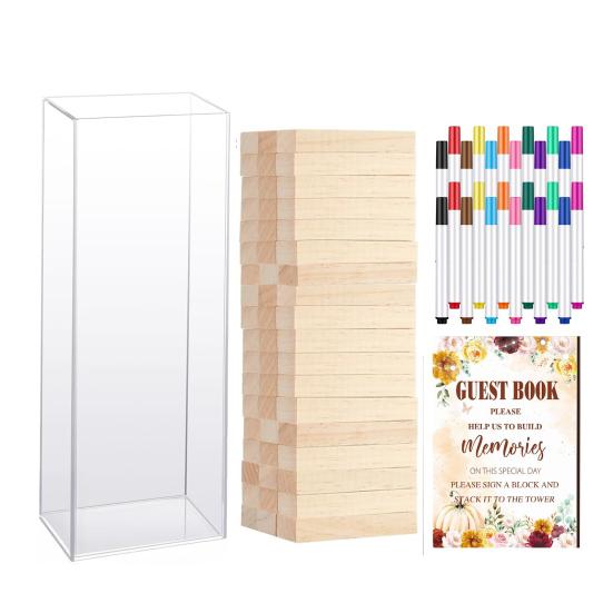 1 Набор Альтернатива свадебной книге пожеланий Деревянный блок с прозрачной акриловой коробкой Ручки Знак Свадьба Свадебный душ Вечеринка Украшение для приема