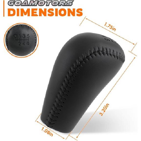 6 Speed Leather Manual Gear Shift Knob, Black