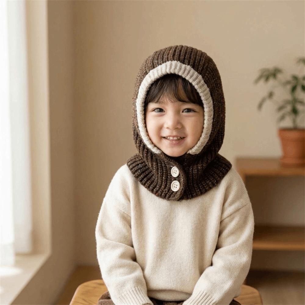 Solid Color Kids Scarf Hat Set Thickened Children Plush Beanie Kawaii Ear Protection Cap Winter