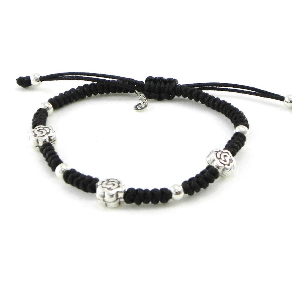 Les Trésors De Lily [I9118] - Серебряный браслет Шамбала "Флора" черный - 7 мм