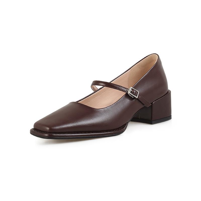 Французский ретро квадратная голова простое слово с туфлями Мэри Джейн женские британские маленькие кожаные туфли туфли в стиле колледжа коричневые