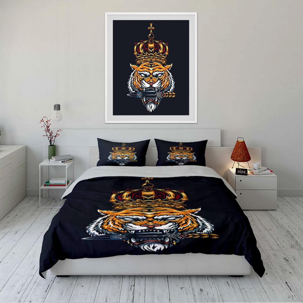 King Tiger Crown Design Bedding set (1 duvet cover, 2 pillowcases, duvet not included)