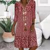 BITCED Летние женские принтованные платья миди со средним рукавом и V-образным вырезом