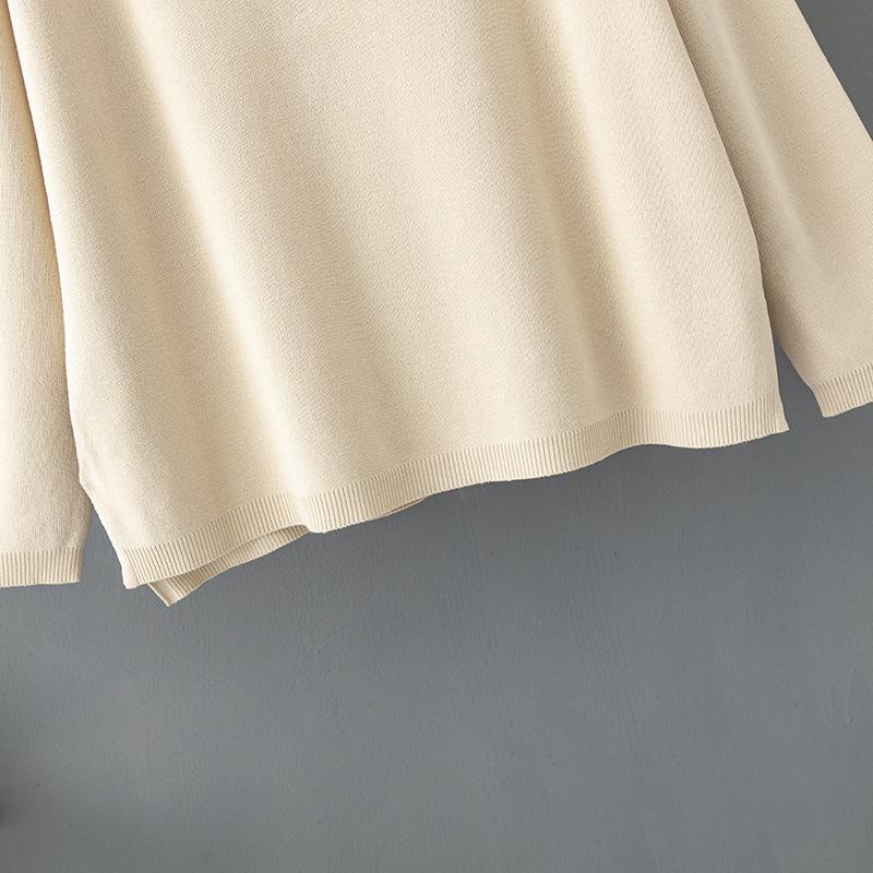 Женский однотонный свитер с v-образным вырезом из ледяного шелка, весна-осень, свободный свитер с высокой талией, комплект из двух предметов