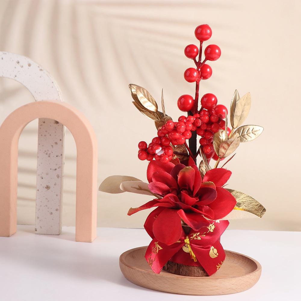 Best Wishes Spring Festival Pots Red Berry Branch Wedding Pots Chinese Tabletop Pots Home Decor