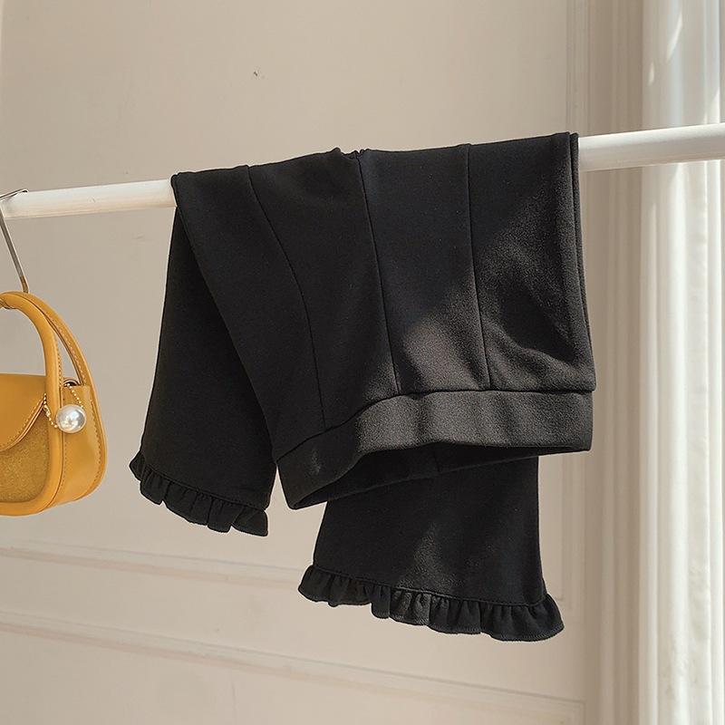 Черные универсальные свободные и повседневные брюки для маленьких девочек, детские милые брюки с эластичной резинкой на талии, брюки с рюшами