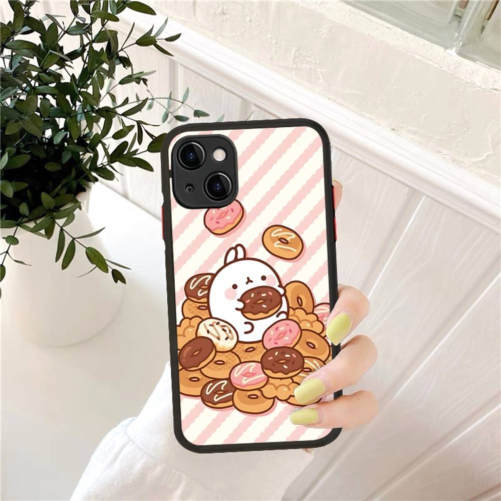 Kawaii M-Molangs Phone Case for iPhone 16 15 14 11 12 13 Pro Max X XS Translucent Matte Cover