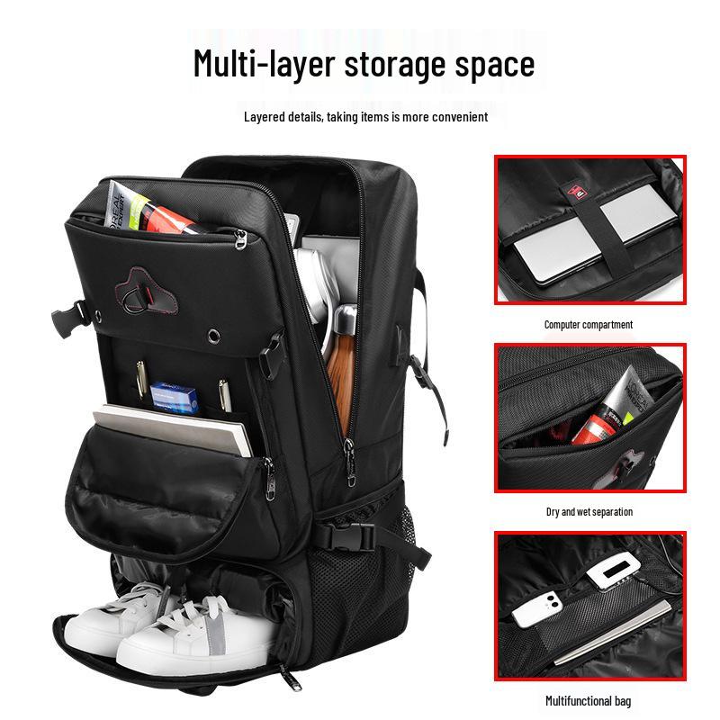 Мужской большой водонепроницаемый дорожный рюкзак с отделением для влажных/сухих вещей и многофункциональным дизайном, идеально подходит для активного отдыха и альпинизма.