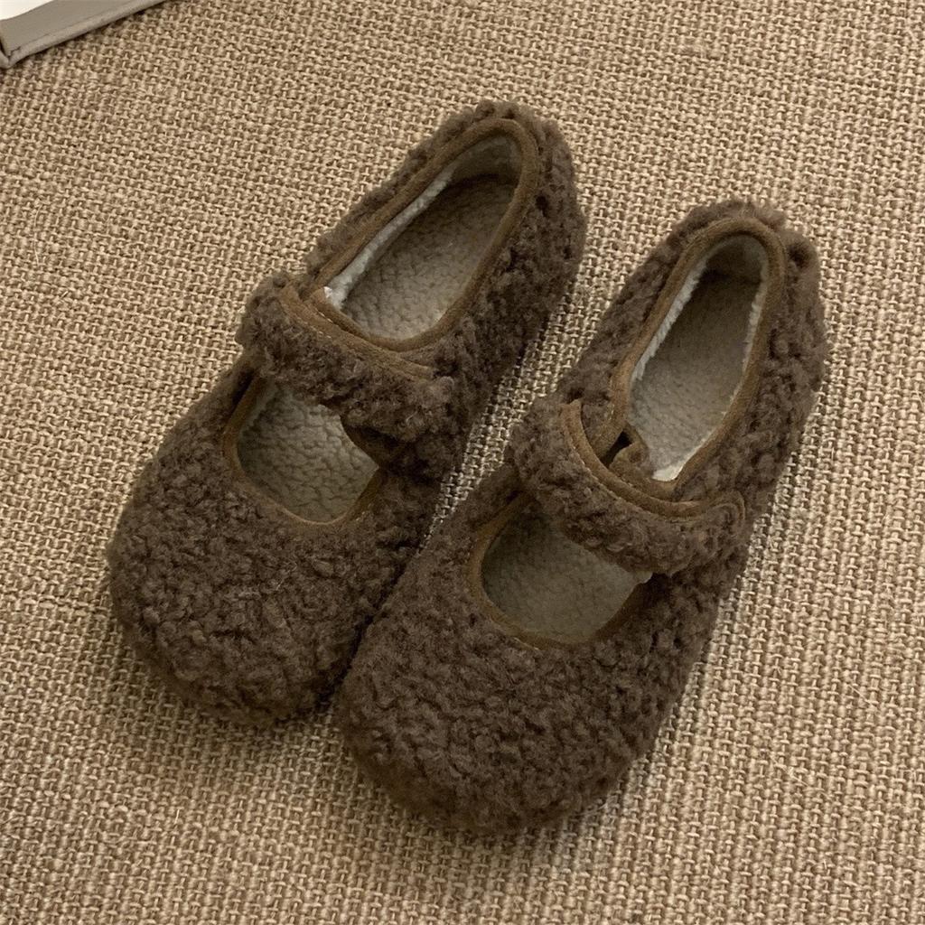 Wool Shoes Women Wear New Korean Fairy-style Fleece Warm Cotton Shoes and Flat-soled Mary Jane Doudou Shoes