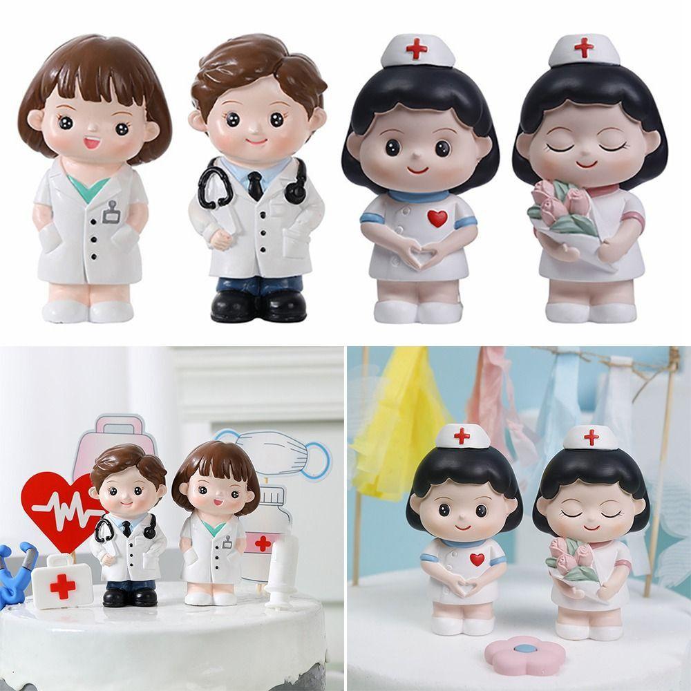 DlY Doctor Nurse Figurine Cartoon Nurse Cake Ornaments Doctor Nurse Model Statue Photography Props