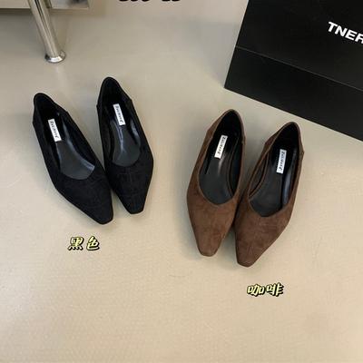 Французские остроносые туфли-лодочки женские туфли 2025 новая летняя темпераментная замшевая обувь на низком каблуке и для работы