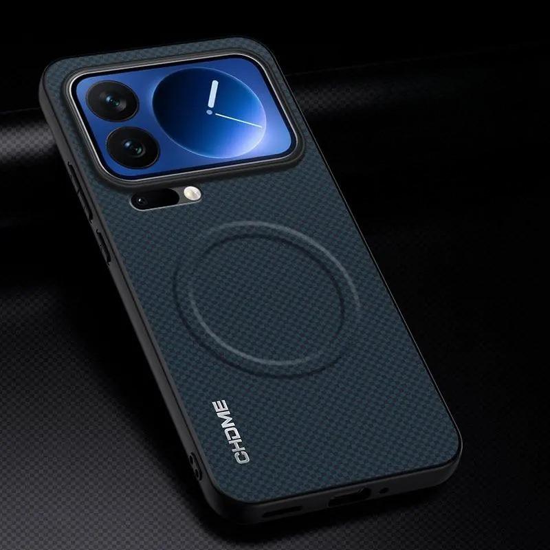 Магнитный кожаный чехол с узором для Xiaomi 17 Pro Max 15T Pro 14 13 12, тонкий, с ощущением кожи, для беспроводной зарядки Magsafe