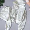 2 Pcs/Set Women Hoodie Shorts Suit Hooded Zip-up Long Sleeves Solid Color Short Coat Elastic High Waist Trousers Sport Fall Winter Tracksuit