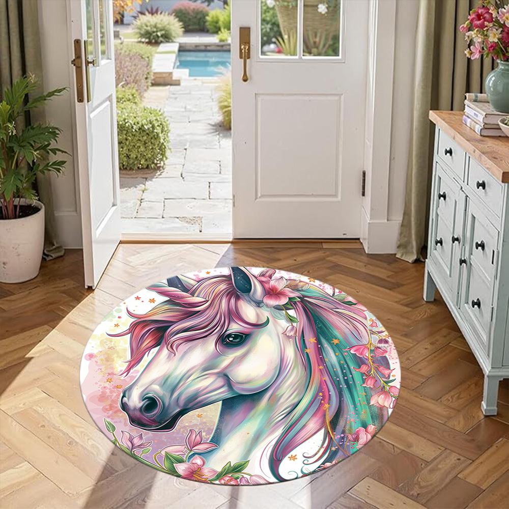 Unicorn Round Area Rug Perfect for Playrooms Entryway Dormitory Study room Antislip Round Carpet Decorate Offices Birthday Christmas Gift
