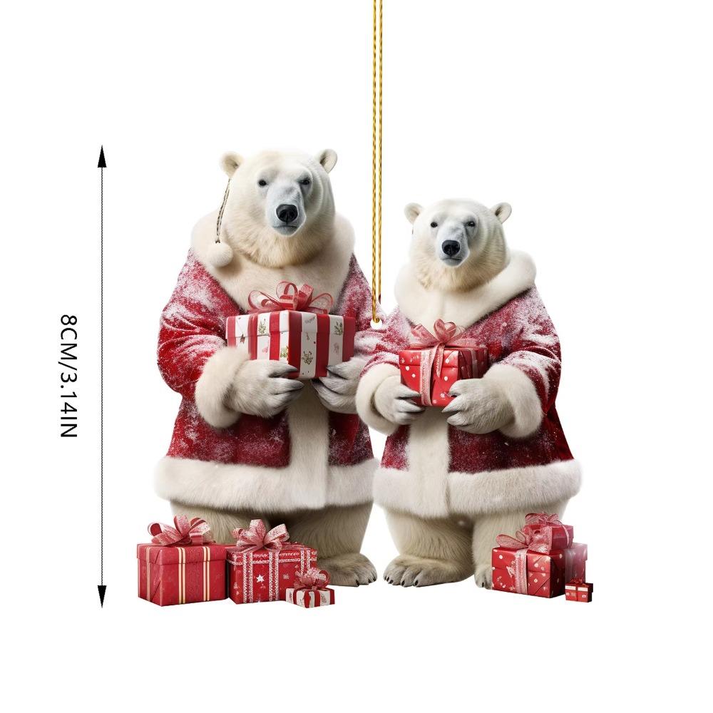 5PCS Cute Polar Bear Hanging Pendants 2D Acrylic Xmas Tree Ornament for Cars Backpacks