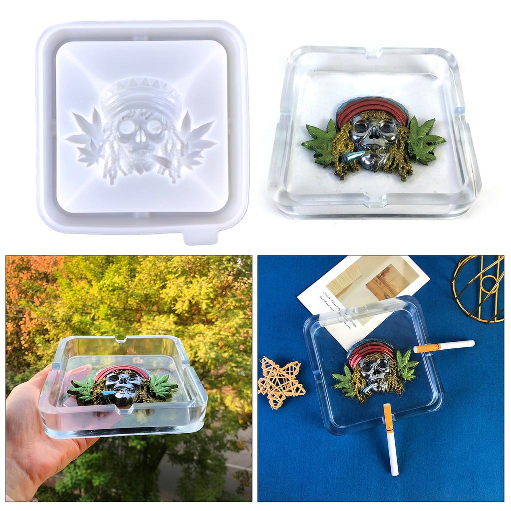 Форма для пепельницы в виде черепа и листа, легко моющаяся силиконовая форма для литья, форма для ручной работы, офисный аксессуар для DIY-энтузиастов